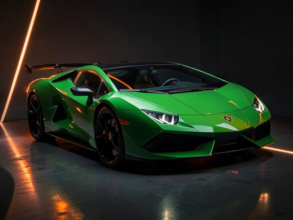 Green Lamborghini Huracan detailed in a climate-controlled studio